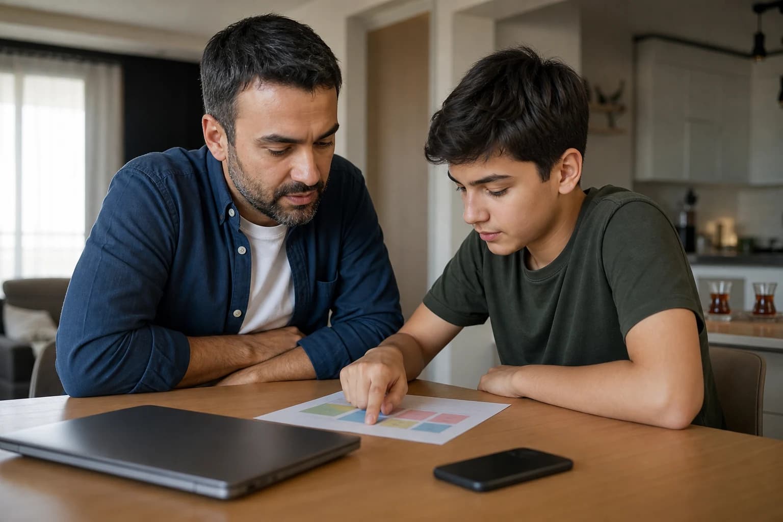 Un piano familiare sui media preparato insieme da un padre e dal figlio adolescente
